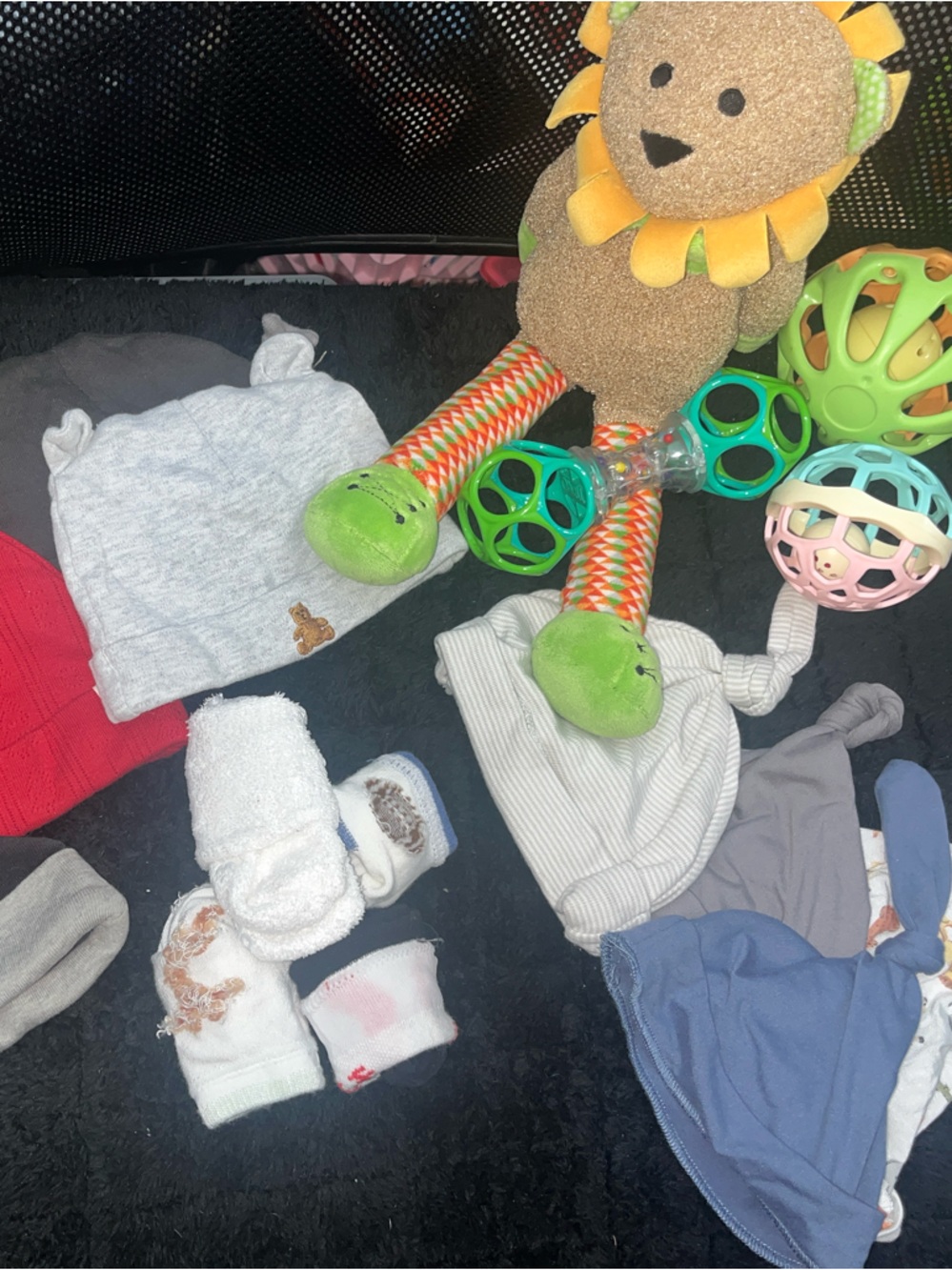 Nike Black and Gray Kids Beanie Hat with Red and Green Caps, socks and toys 508